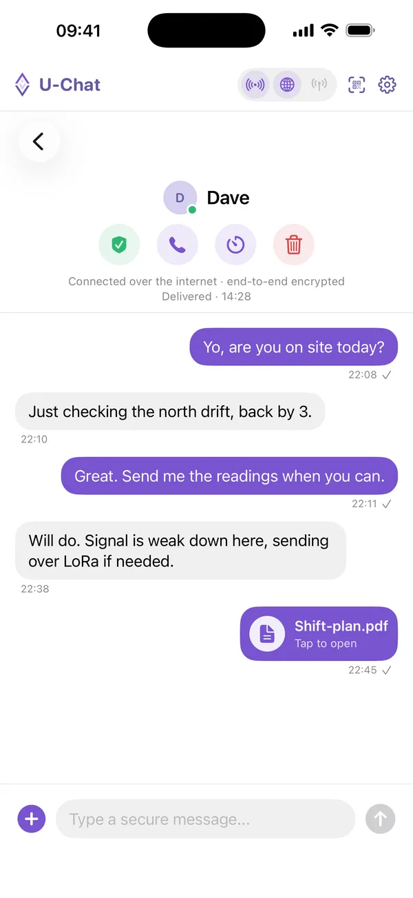 An encrypted U-Chat conversation